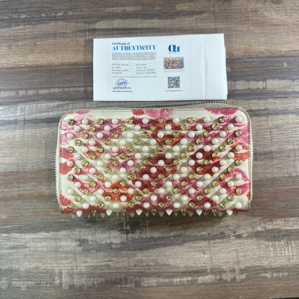Christian Louboutin Women’s Spike Stud Wallet / Clutch, COA, Zipper Missing